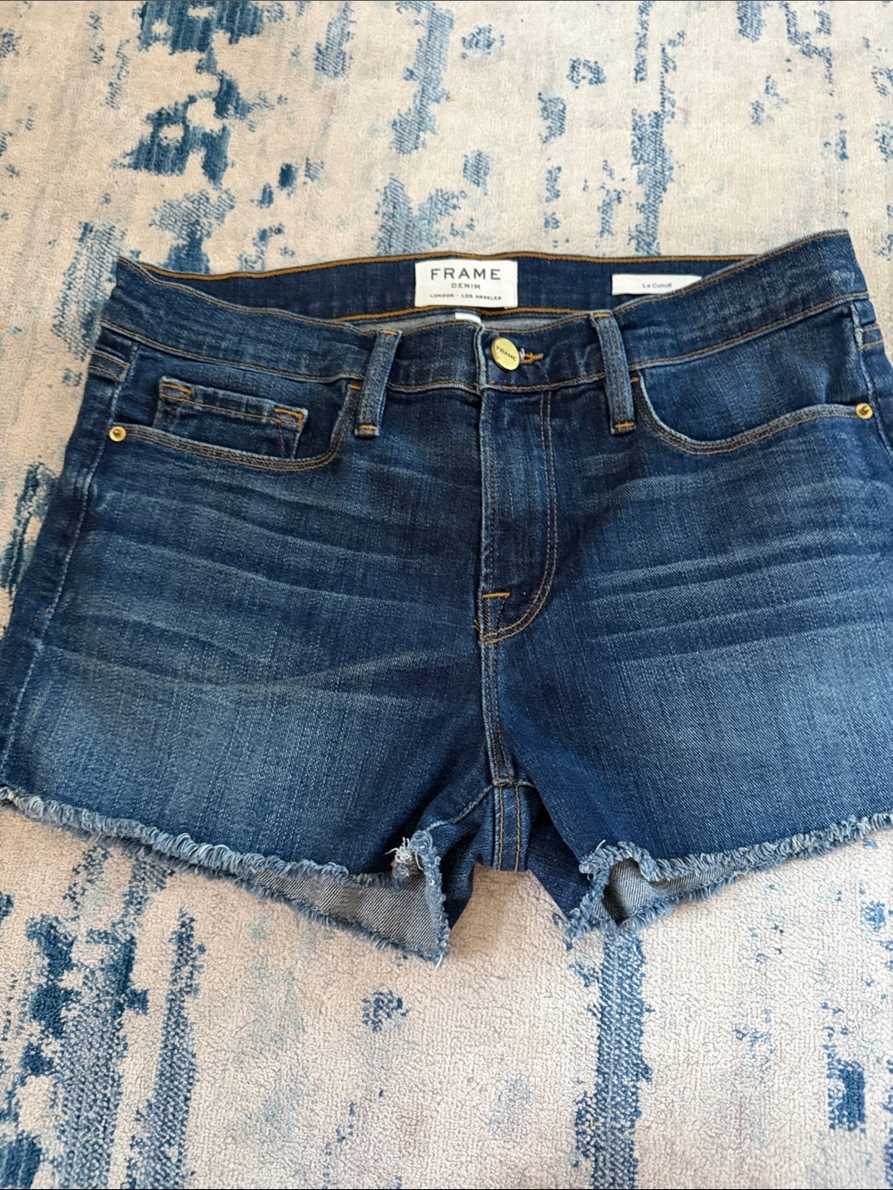Frame Denim Mid-Rise Dark Blue Cutoff Jean Shorts